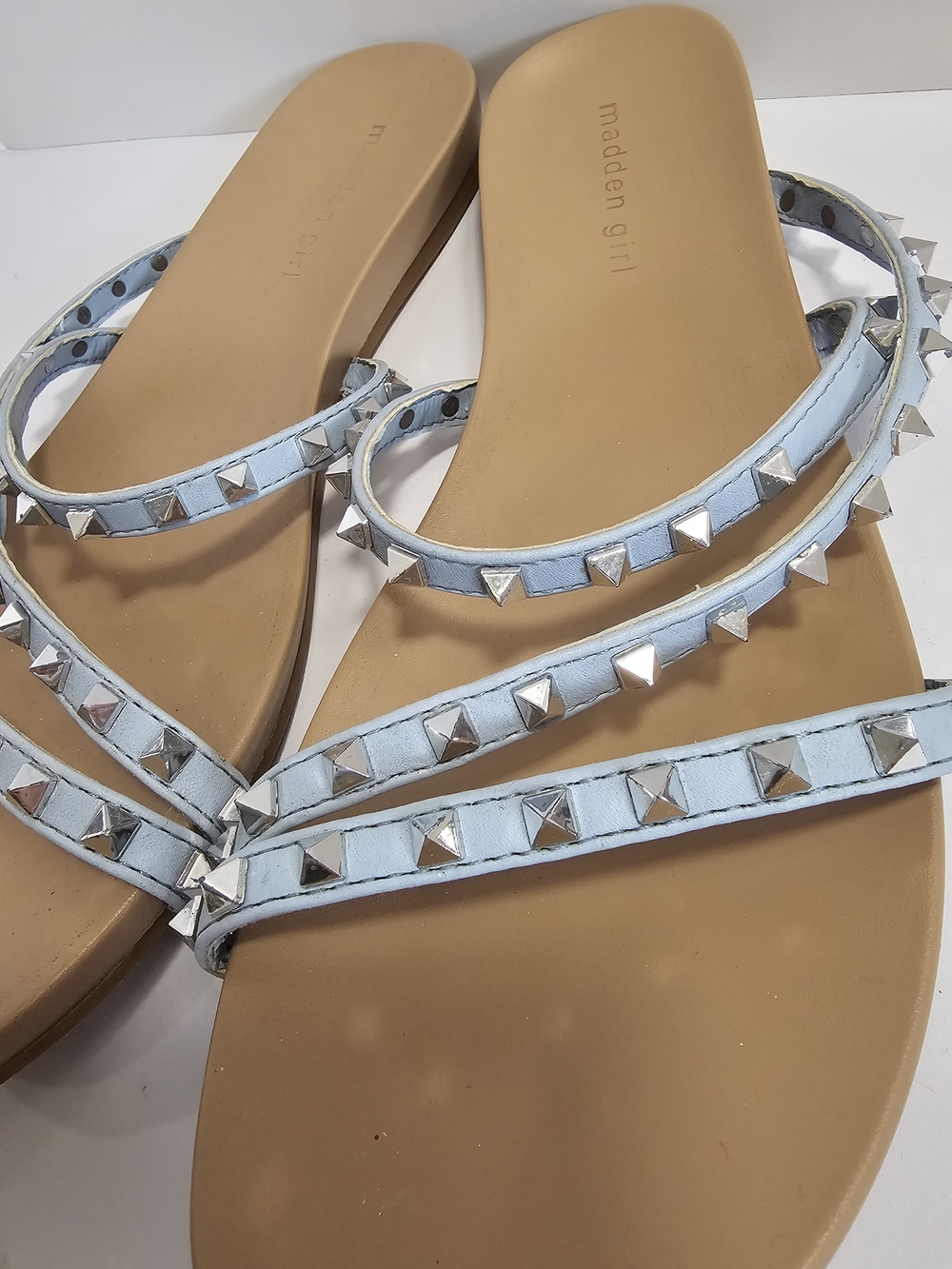 Madden Girl Candy-S Studded Strappy Slide Sandals - Light Blue - Women's Size 9 - Picture 3 of 4